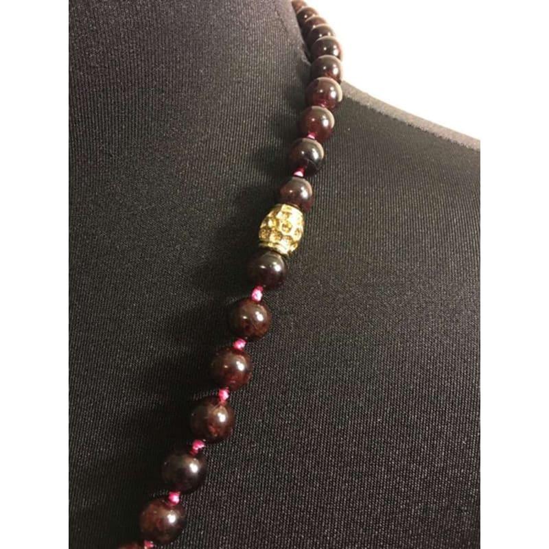Red Garnet Gemstone With Charm Ascent Womens Necklace - Handmade
