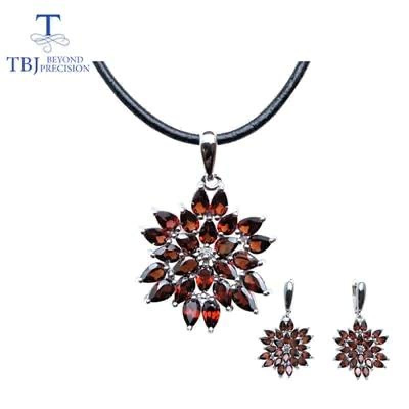 Red Mozambique Garnet Pendant Earrings Gemstone Jewelry Set - jewelry set / 45cm - Jewelry set