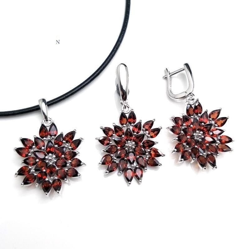 Red Mozambique Garnet Pendant Earrings Gemstone Jewelry Set - Jewelry set
