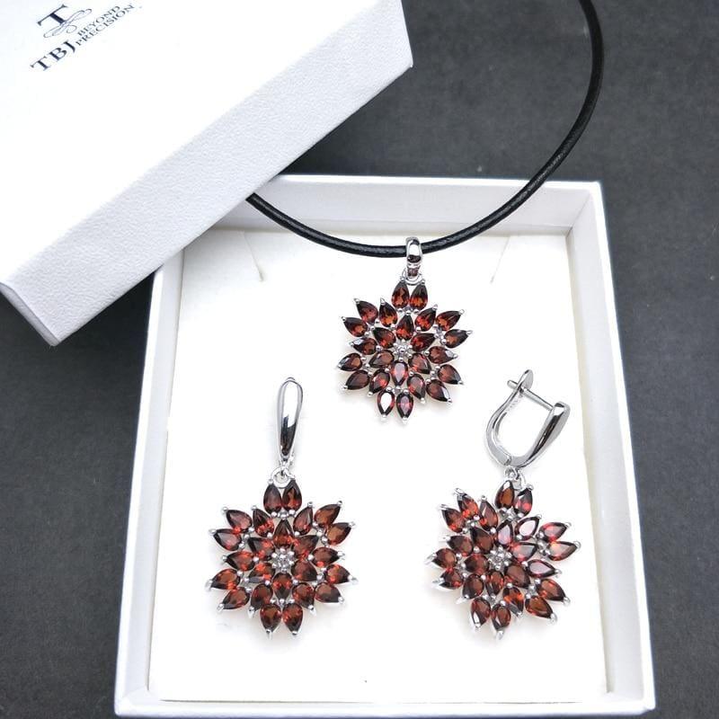 Red Mozambique Garnet Pendant Earrings Gemstone Jewelry Set - Jewelry set