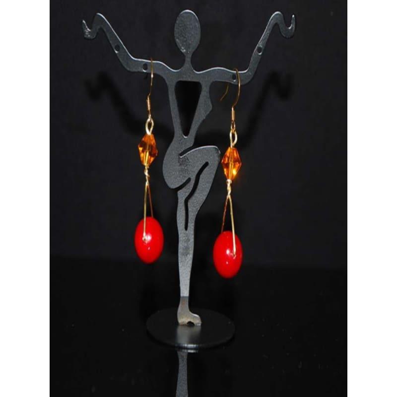 Red Shell Gold Filled Wired Dangle Earrings - Handmade