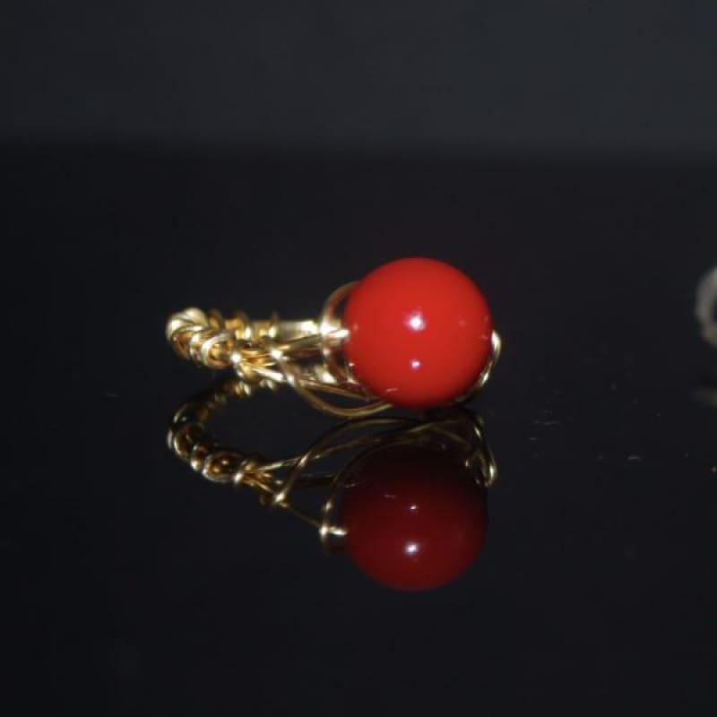 Red Shell Handcrafted Wire Womens Ring - 6.5 / Gold filled - Handmade