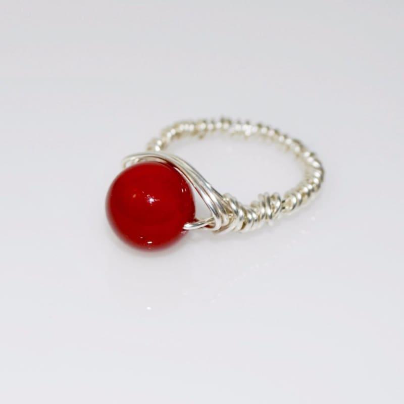 Red Shell Handcrafted Wire Womens Ring - 7 / Silver - Handmade