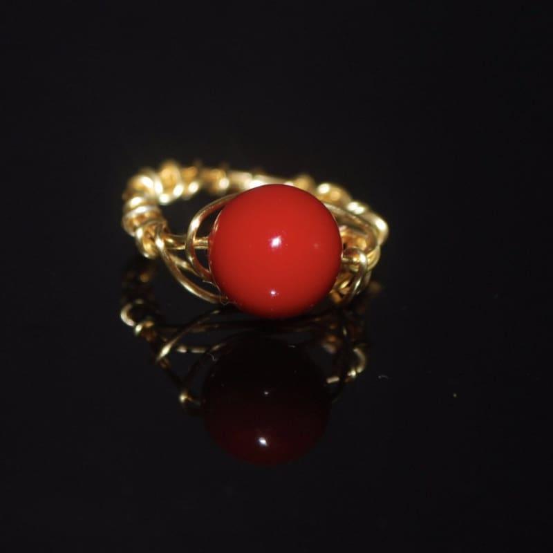 Red Shell Handcrafted Wire Womens Ring - Handmade