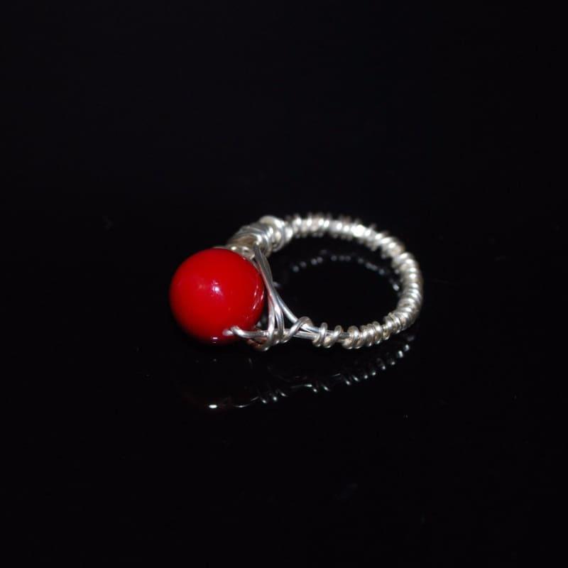 Red Shell Handcrafted Wire Womens Ring - Handmade