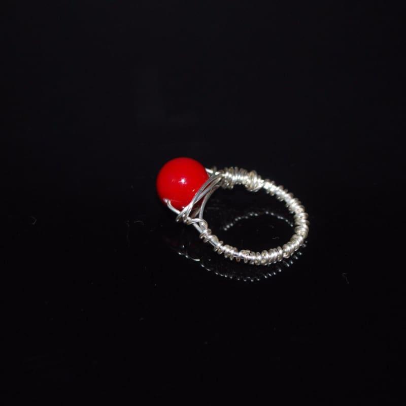 Red Shell Handcrafted Wire Womens Ring - Handmade