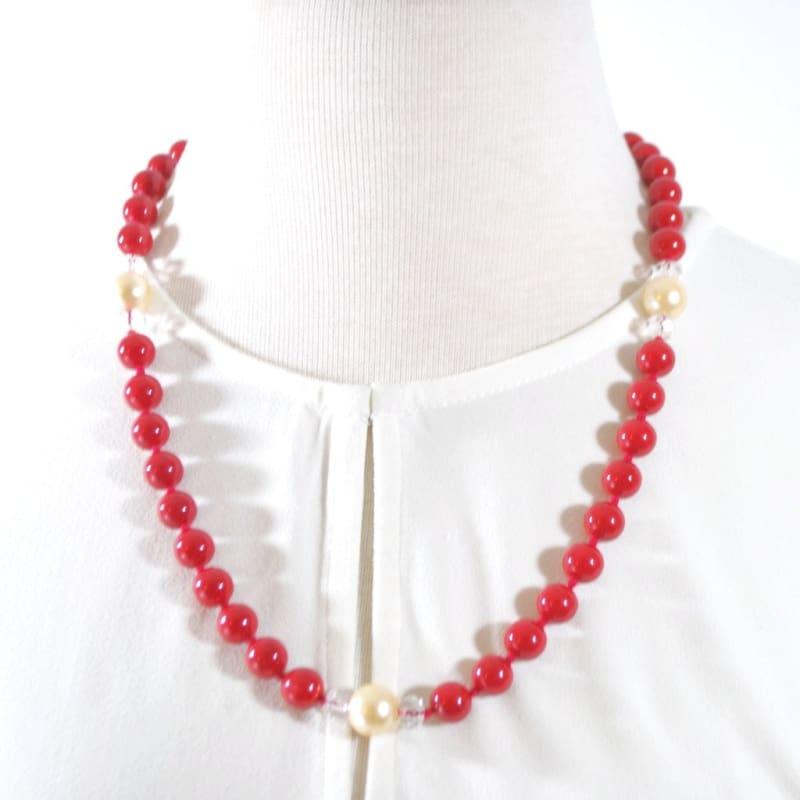 Red Shell Pearls With Cream Ascent Necklace. - Handmade