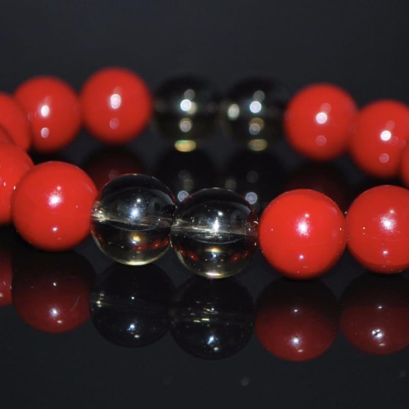 Red Shell With Black Quartz Beaded Bracelets - Handmade