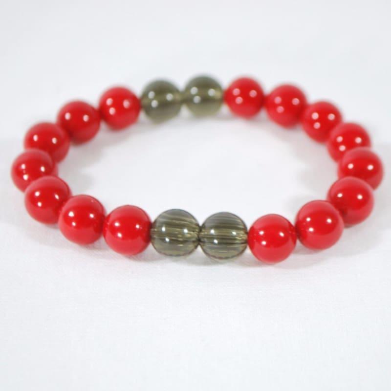 Red Shell with Black Quartz Beaded Bracelets - Handmade