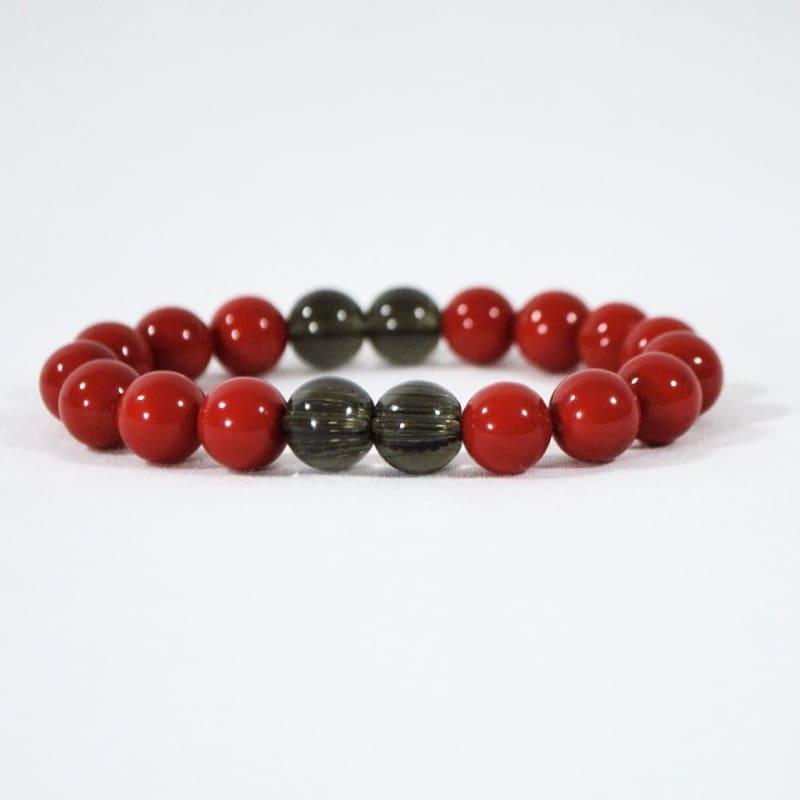 Red Shell with Black Quartz Beaded Bracelets - Handmade