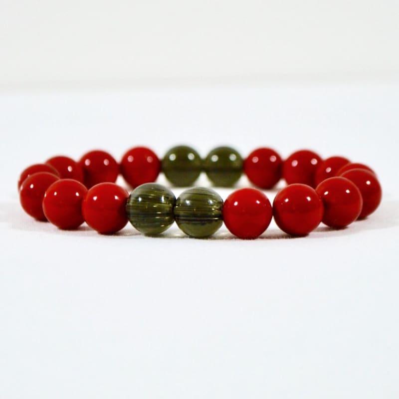 Red Shell with Black Quartz Beaded Bracelets - Handmade