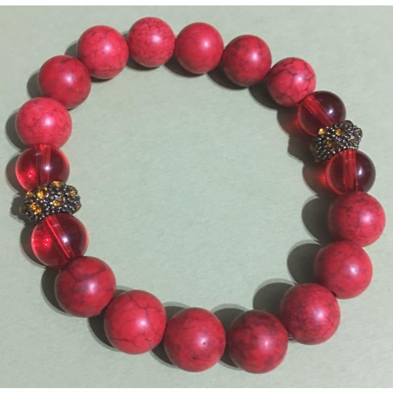 Red Turquoise bead with yellow and gold rhinestone beaded womens bracelets - Handmade