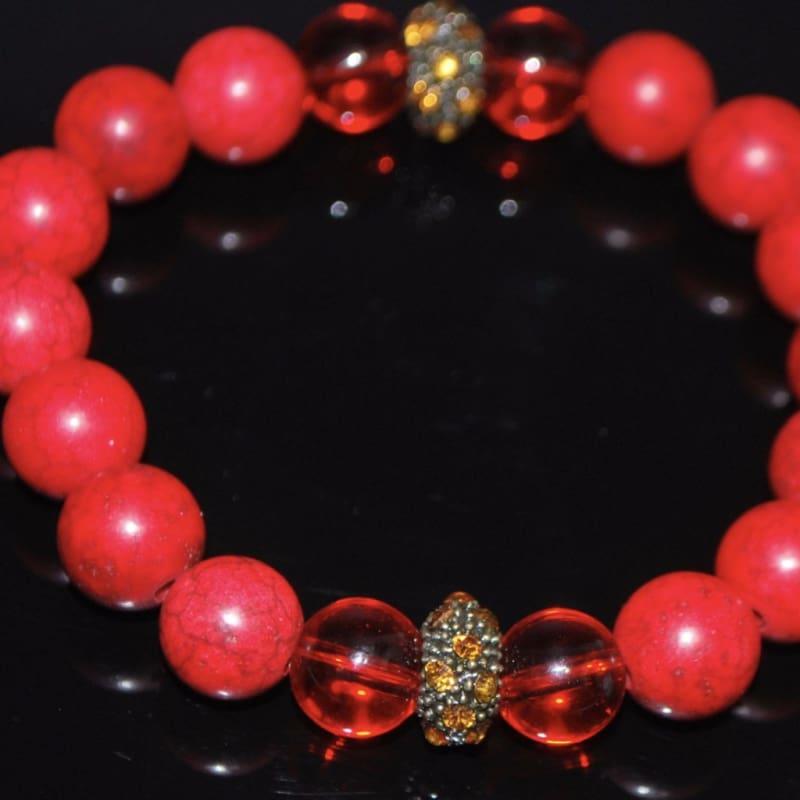 Red Turquoise With Copper Rhinestone Bracelets - Handmade