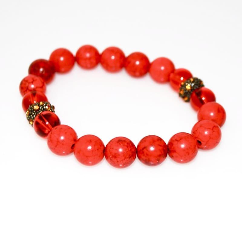 Red Turquoise With Copper Rhinestone Bracelets - Handmade