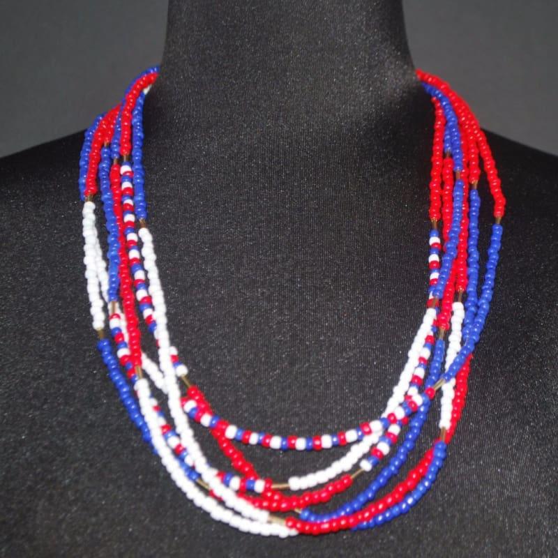 Red White Blue Womens Multi Strands Necklace - Handmade