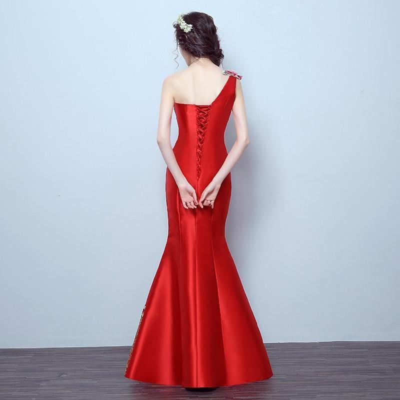 Retro Mermaid Tail Fashion Embroidery Qipao Long Cheongsam Chinese Traditional Dress - Gown