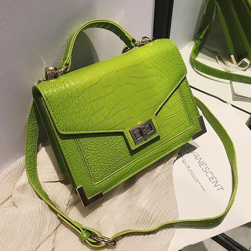 Retro Square Crocodile Tote Lock Shoulder Bag - Green / 22 X 9 X 16 Cm - Handbag