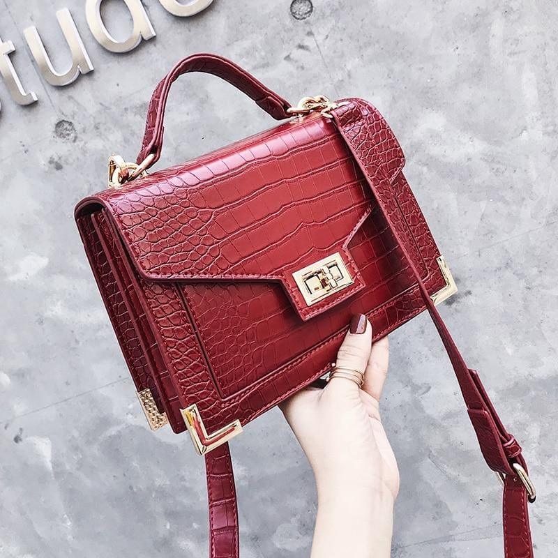 Retro Square Crocodile Tote Lock Shoulder Bag - handbag