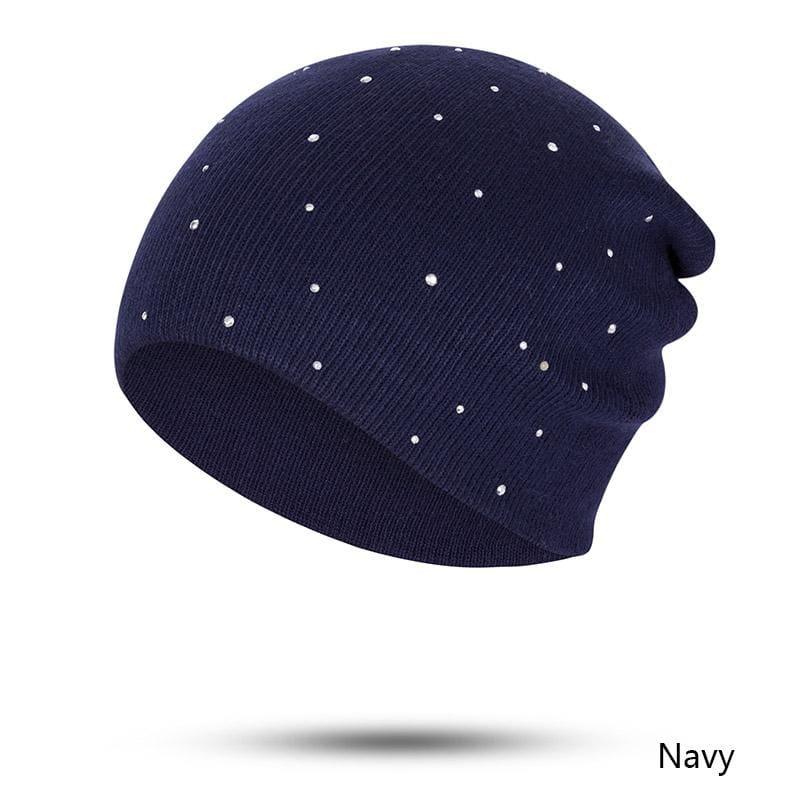 Rhinestone Knitting Skullies Beanies Hats - C - Hats