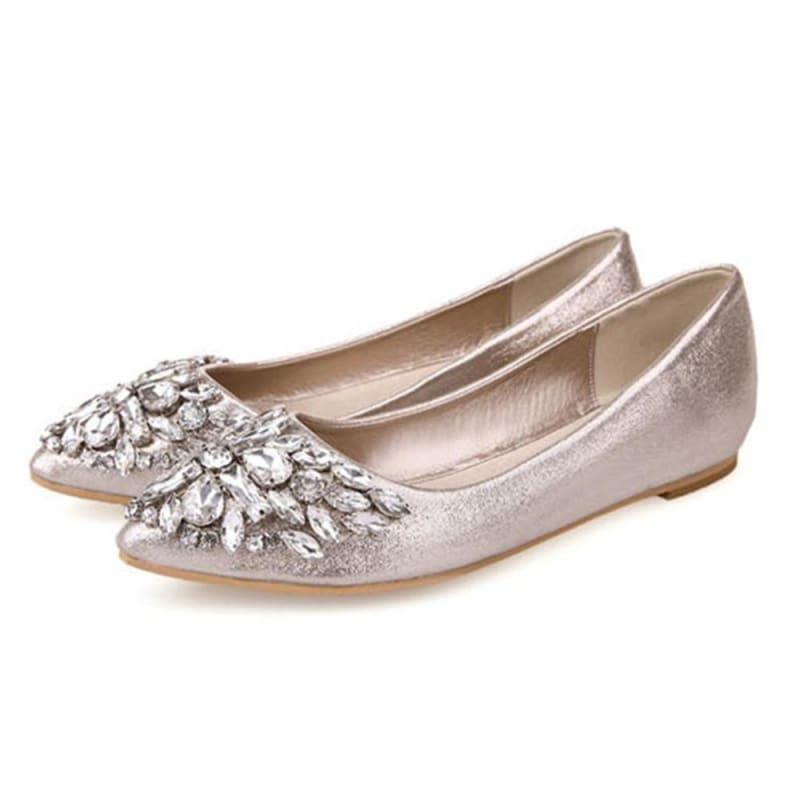 Rhinestone Princess Crystal Fashion Ballet Flats - Gold / 5.5 - Flats