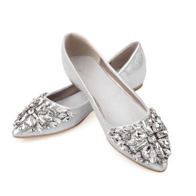 Rhinestone Princess Crystal Fashion Ballet Flats - Silver / 5.5 - Flats
