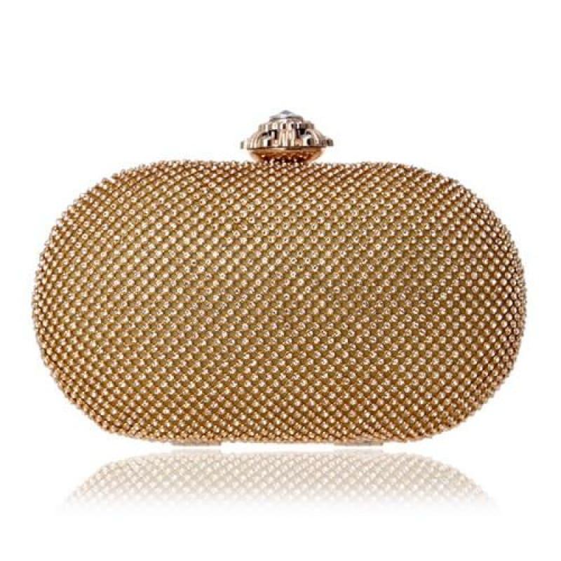 Rhinestones Women Evening Bag Flower Metal Crystal Clutch - Gold - Clutch