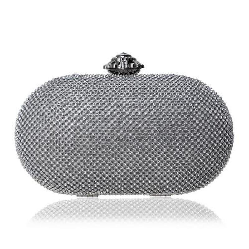 Rhinestones Women Evening Bag Flower Metal Crystal Clutch - Silver - Clutch