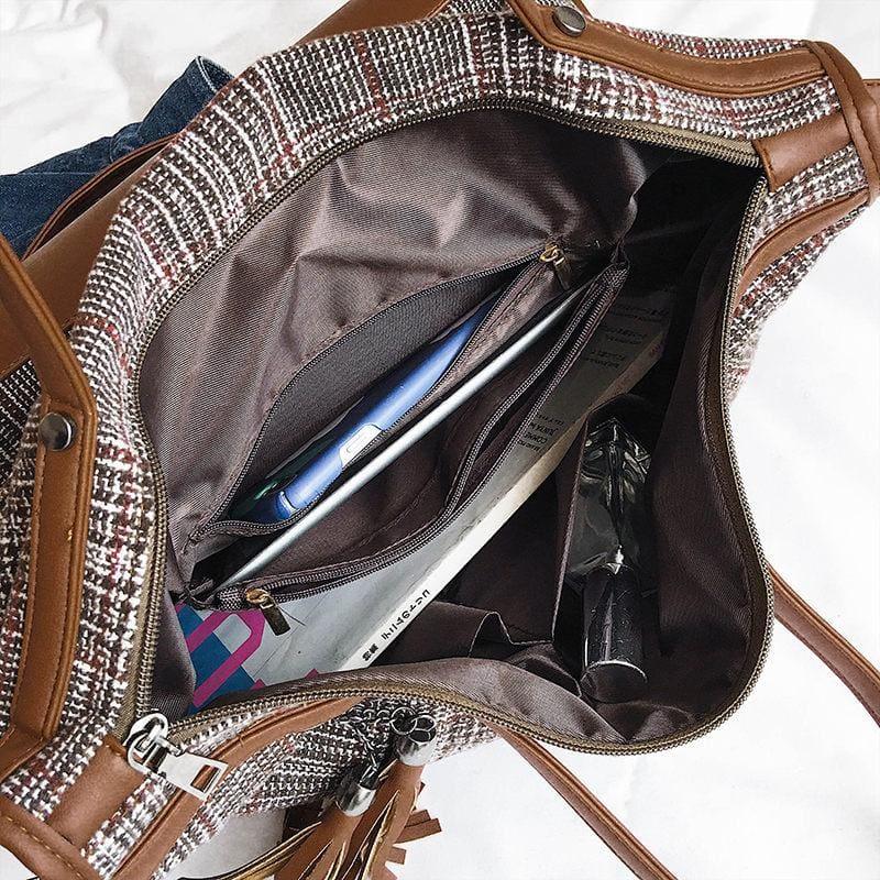 Rivets Women Shoulder Bags Bucket Bag Large Capacity Cotton Handbags Big Tassel Ladies Tote Bags - HandBag