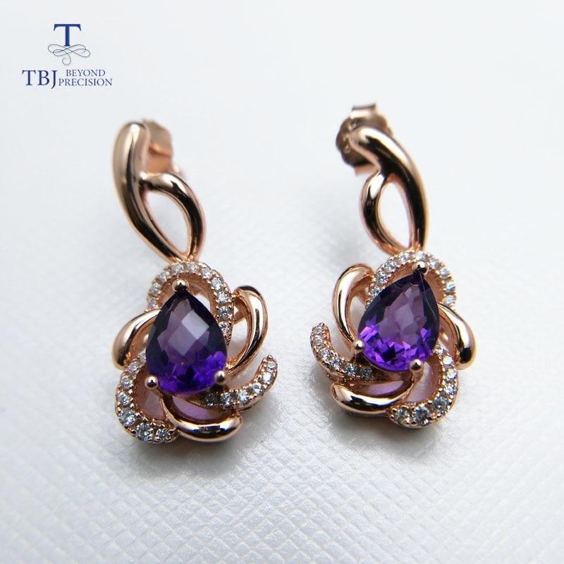 Romantic Design Natural Amethyst Gemstone Ring and Earring Jewelry Set - Jewelry Set