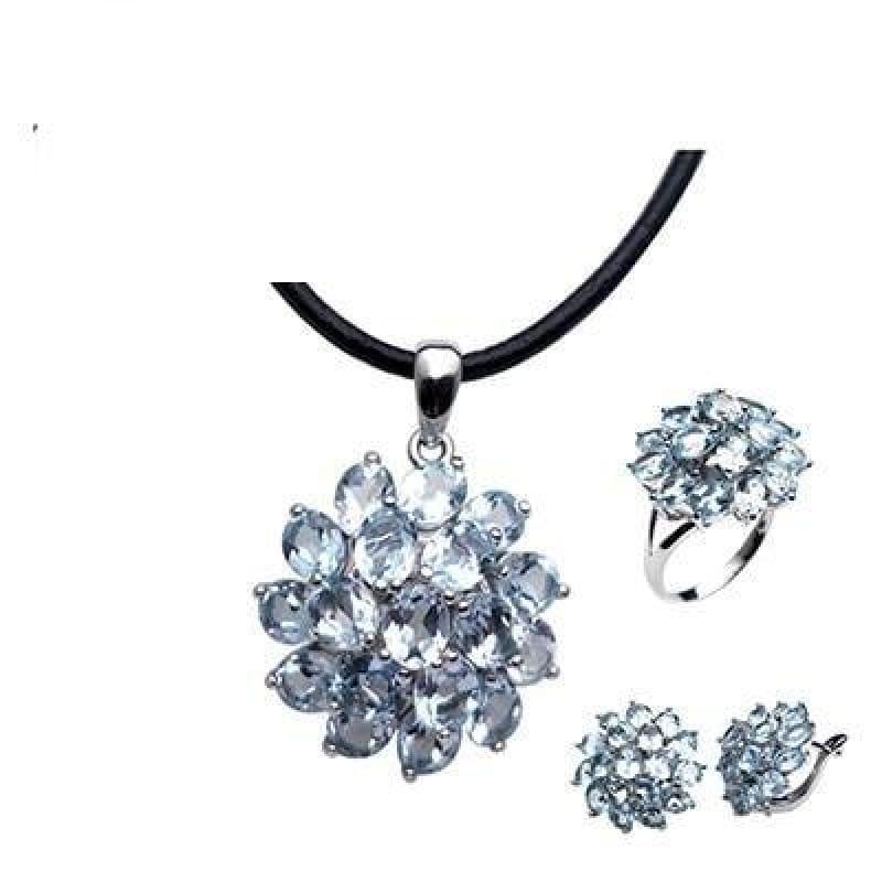 Romantic Natural Blue Topaz Gemstone Ring Pendant Earring Jewelry Set - set / 6 / 50cm - jewelry set