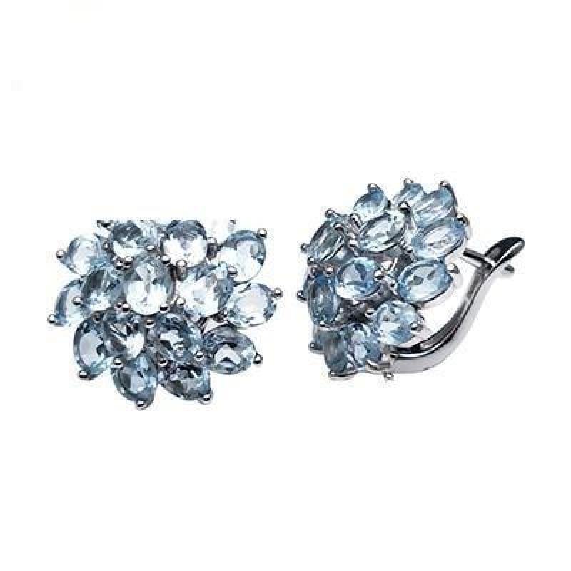 Romantic Natural Blue Topaz Gemstone Ring Pendant Earring Jewelry Set - earrings / 6 / 50cm - jewelry set