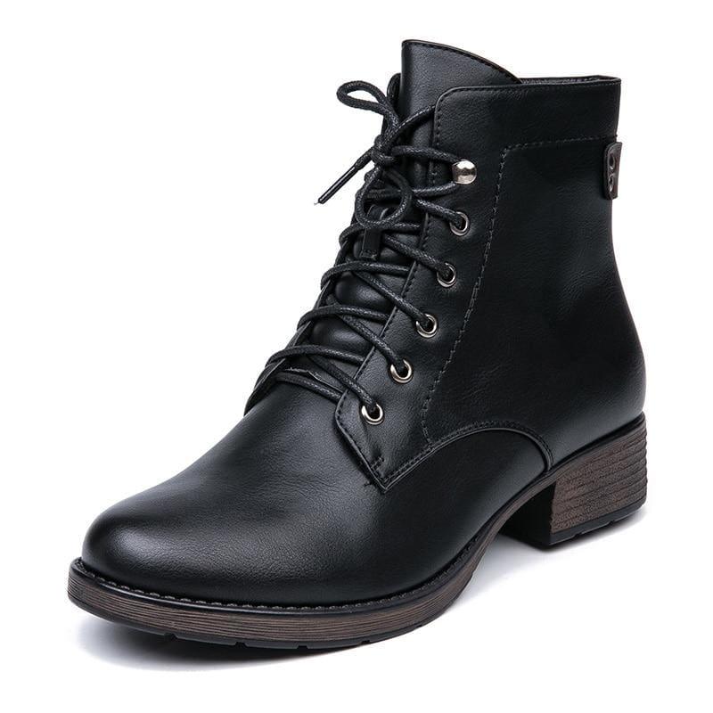 Round Toe Women Lace Up Ankle Boots - Black / 5.5 - Booties