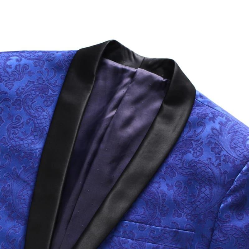 Royal Blue Jacquard Blazer For Men Floral Pattern Tuxedo Jackets - Mens jackets