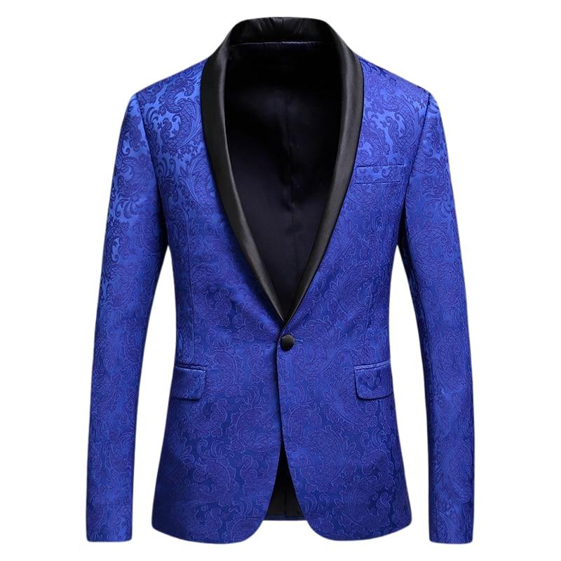 Royal Blue Jacquard Blazer For Men Floral Pattern Tuxedo Jackets - Mens jackets