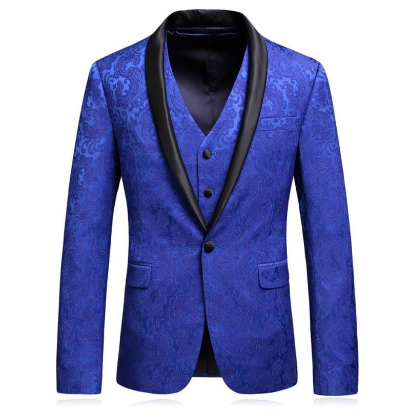 Royal Blue Jacquard Mens Formal Tuxedo Suits - Mens suits