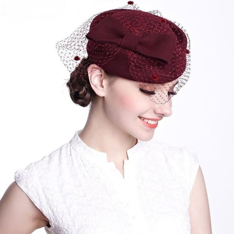 Royal Style Winter Vintage Style Wool Felt Women Fascinator Hat with Bow Race Ascot Hat - Hats