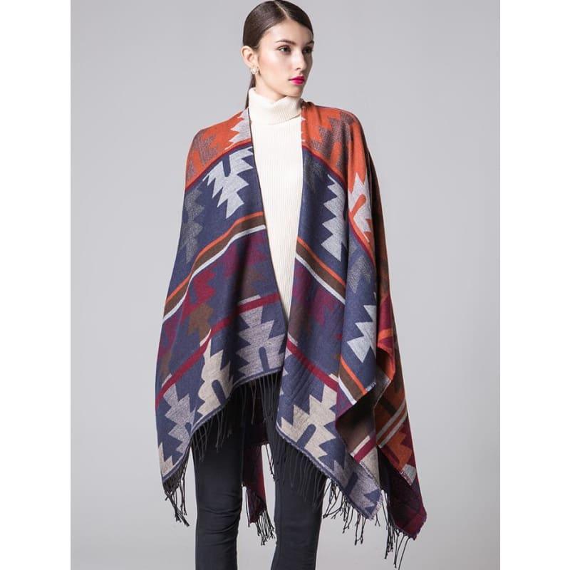 Ruicestai Ponchos and Shawl Knit Cashmere Scarf - orange - scarf