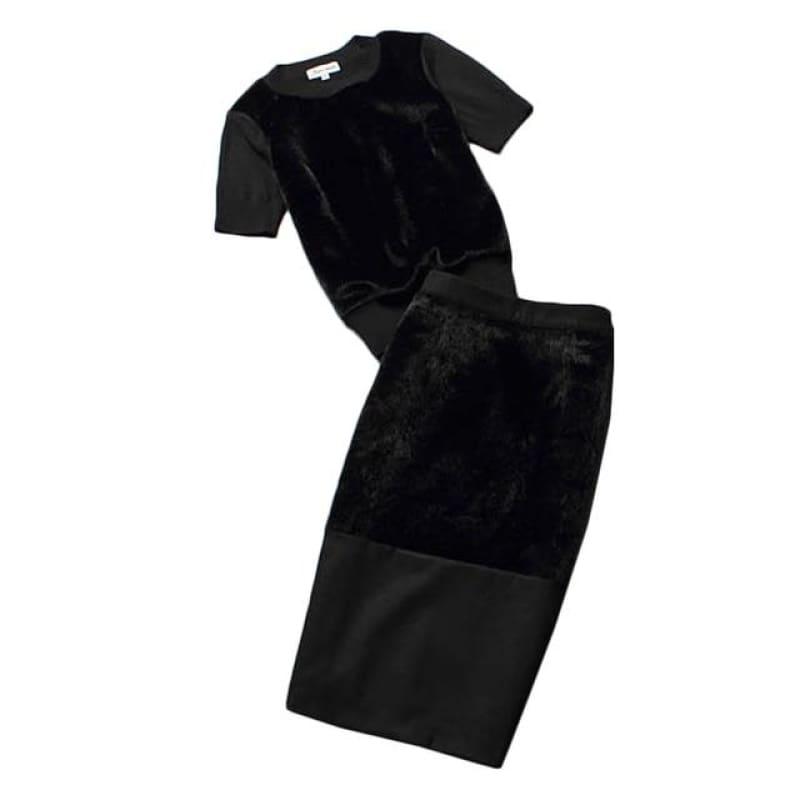 Runway Short Sleeve High Neck Bodycon Skirt Set - Black / S - Skirts