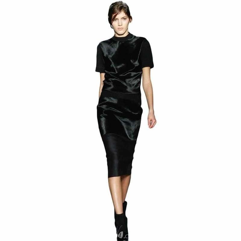 Runway Short Sleeve High Neck Bodycon Skirt Set - Skirts