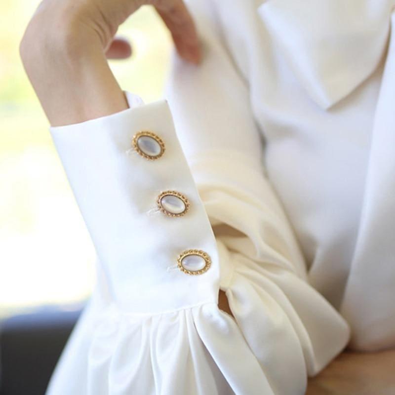Satin Lantern Sleeve Women Lace up Blouse - Long sleeve