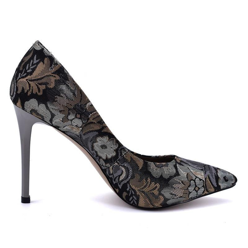 Satin Slip On Pointed Toe Pump Flower Print Pumps - Pumps