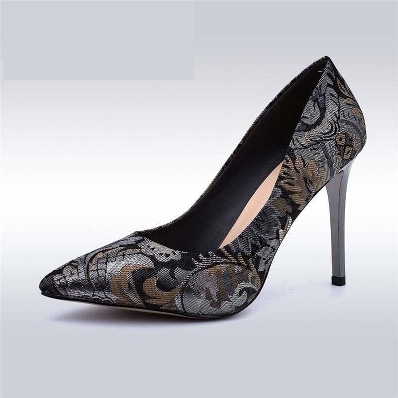 Satin Slip On Pointed Toe Pump Flower Print Pumps - Pumps