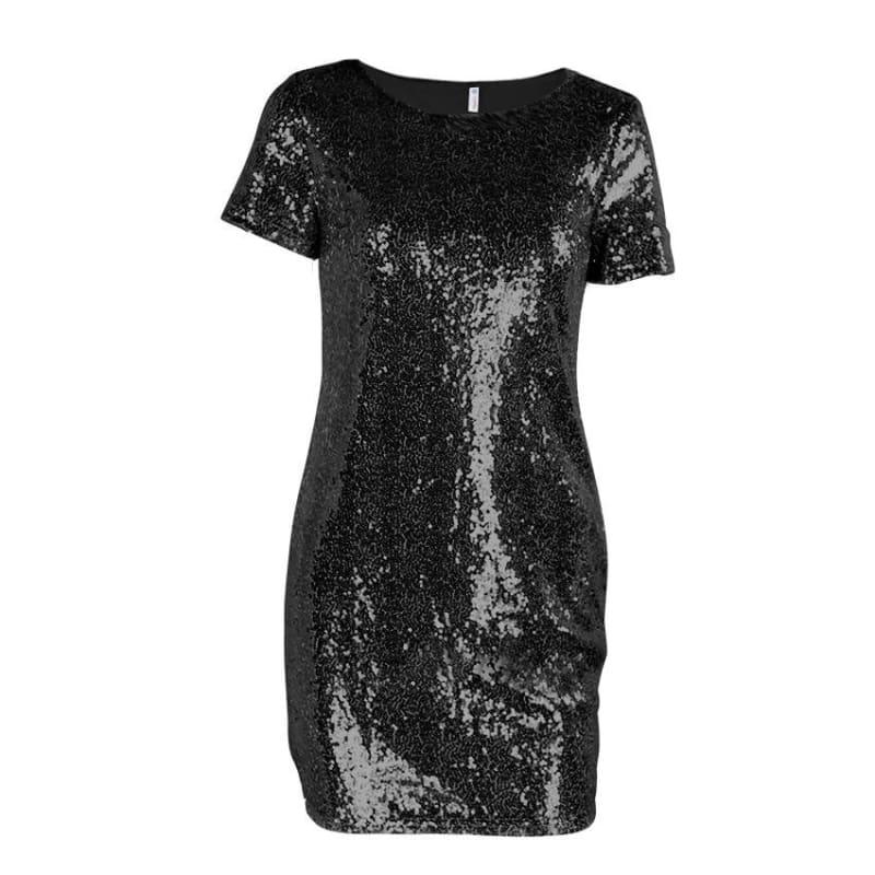 Sequins Gold T Shirt Evening Mini Dress - Black / L - Mini Dress