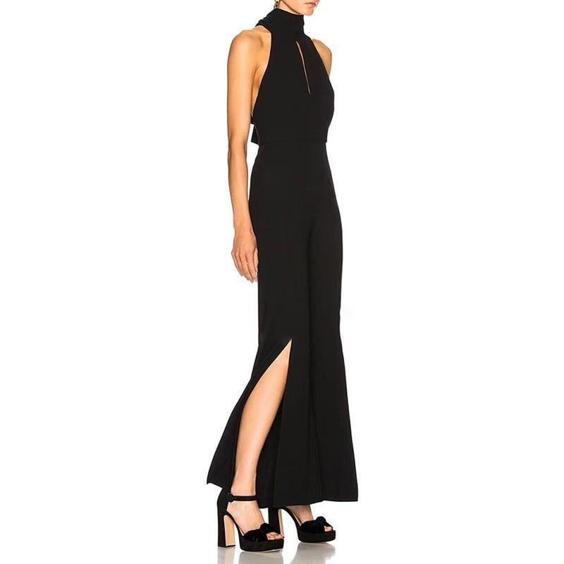 Sexy Halter Off Shoulder Backless Side Split Bandage Jumpsuits - jumpsuits