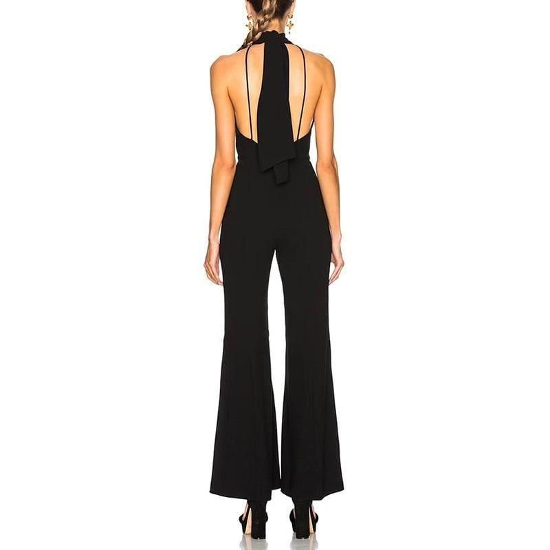 Sexy Halter Off Shoulder Backless Side Split Bandage Jumpsuits - jumpsuits