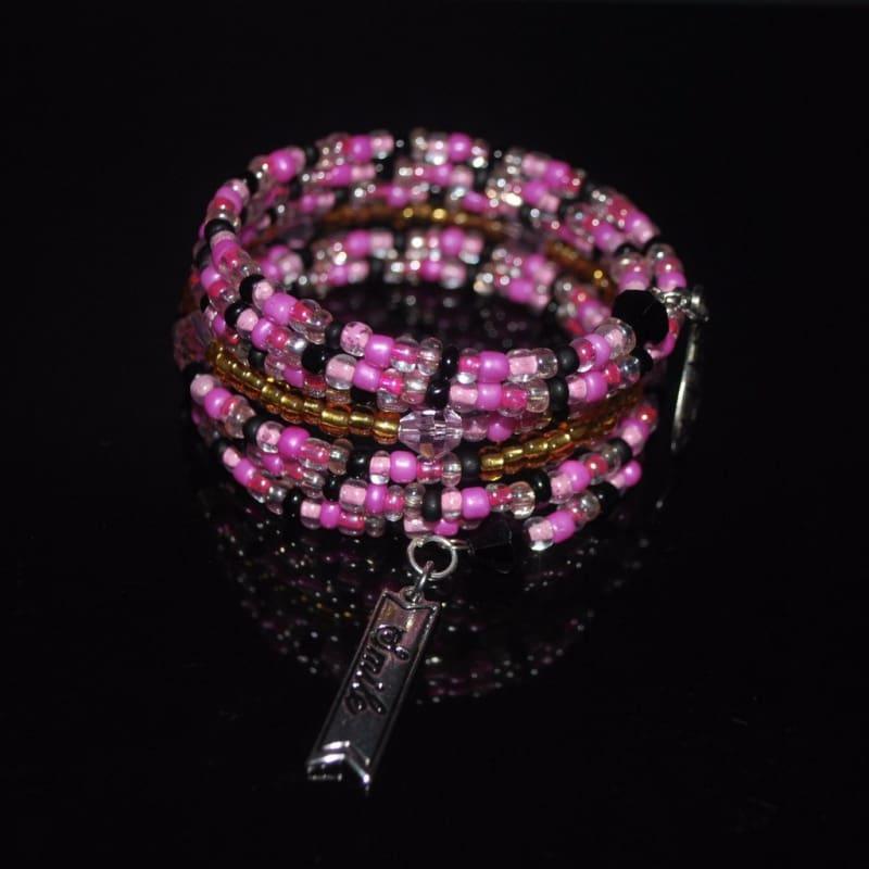 Shades Of Pink Seed Bead With Charms Wrap Around Bracelets - Handmade