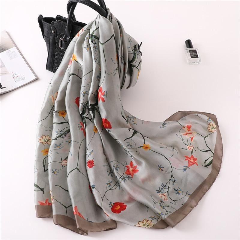 Shawls Print Silk Scarf - Fs284 Gray - Scarf