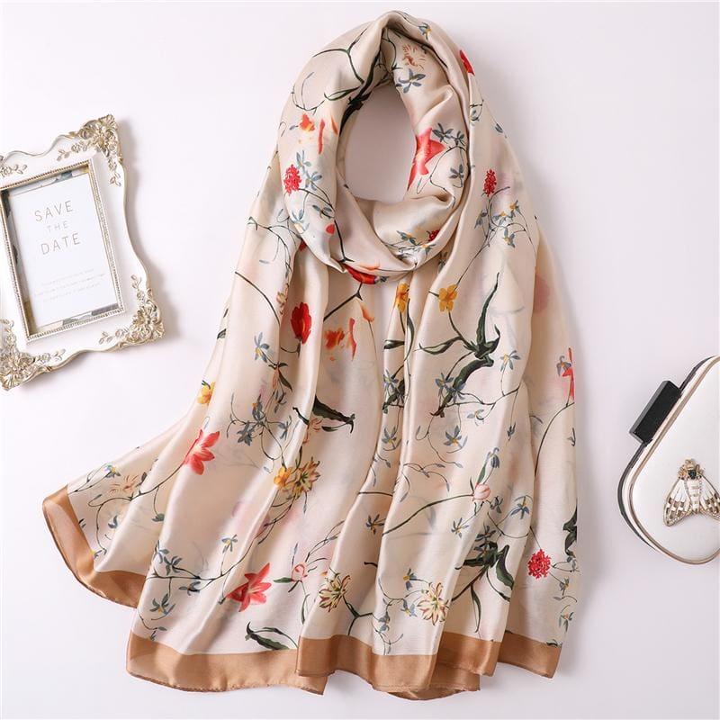 Shawls Print Silk Scarf - Fs284 Khaki - Scarf