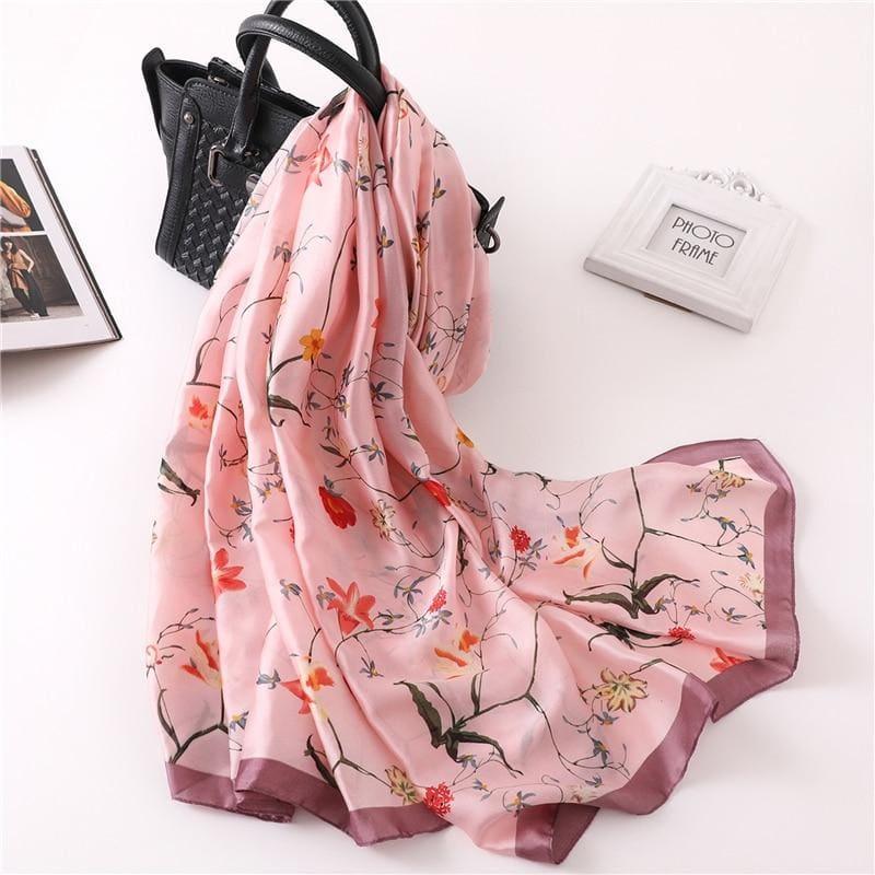 Shawls Print Silk Scarf - FS284 pink - scarf