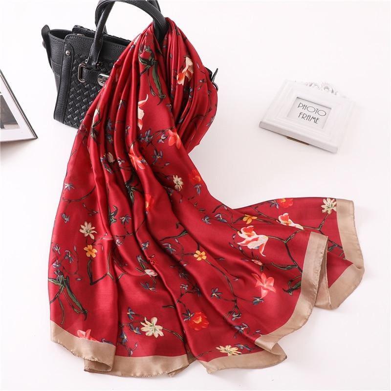 Shawls Print Silk Scarf - FS284 wine - scarf